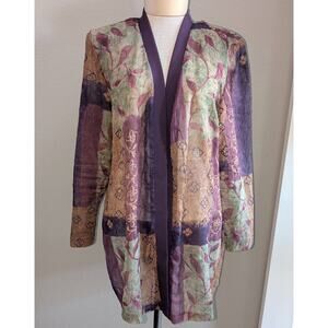 VTG 80s Pride & Joy Sheer Open Front Mixed Pattern Kimono Cardigan Purple Sz 18W
